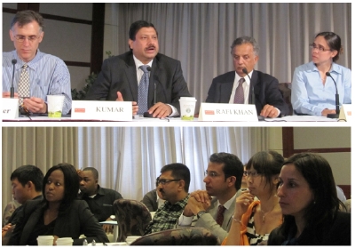 South-South-Economic-2 Strom Thacker, Nagesh Kumar, Shaheen Rafi Khan and Rachel Thrasher (top). Conference audience (bottom).