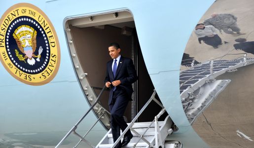 President Barack Obama arrives at Sather Air Base