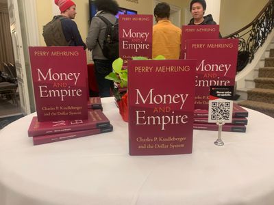 "Money and Empire" the latest book by Professor Perry Mehrling, rest atop a table at the Pardee School mezzanine. 