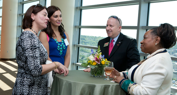 From left, Kim Buttolph, Parents Leadership Council (PLC) member; her daughter, Kristen Buttolph (CGS’10, COM’12); Daryl DeLuca, assistant dean of students; and Katherine Kennedy, director of the Howard Thurman Center. From left, Kim Buttolph, Parents Leadership Council (PLC) member; her daughter, Kristen Buttolph (CGS’10, COM’12); Daryl DeLuca, assistant dean of students; and Katherine Kennedy, director of the Howard Thurman Center.