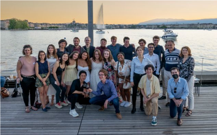 BU Geneva Physics students and faculty gathered beside Lake Geneva