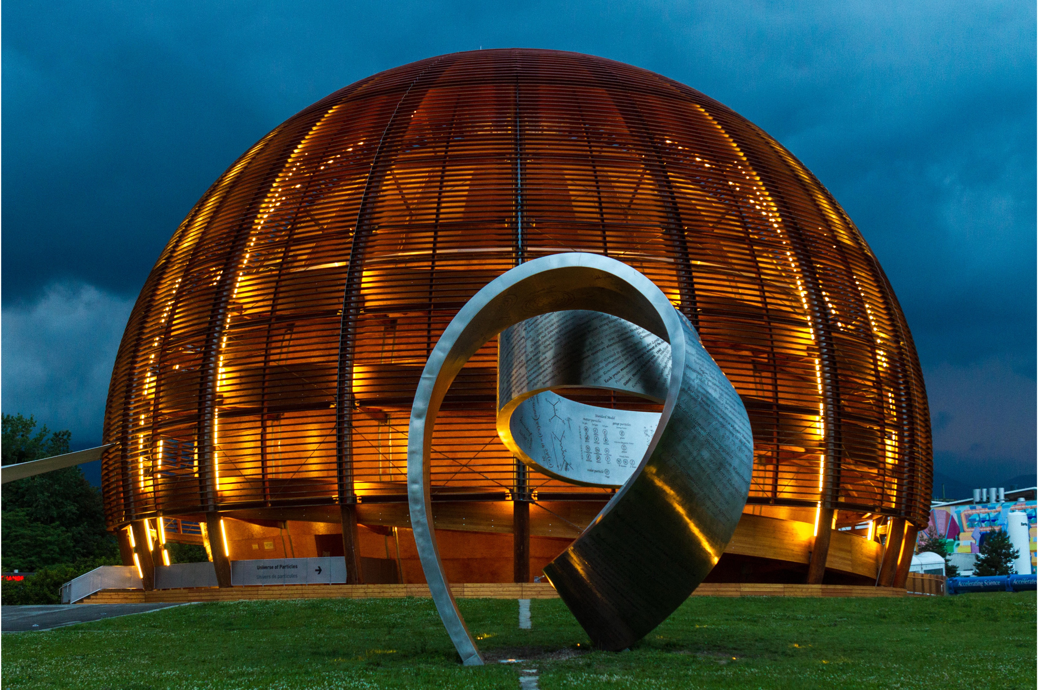 CERN’s Globe of Science and Innovation illuminated at night