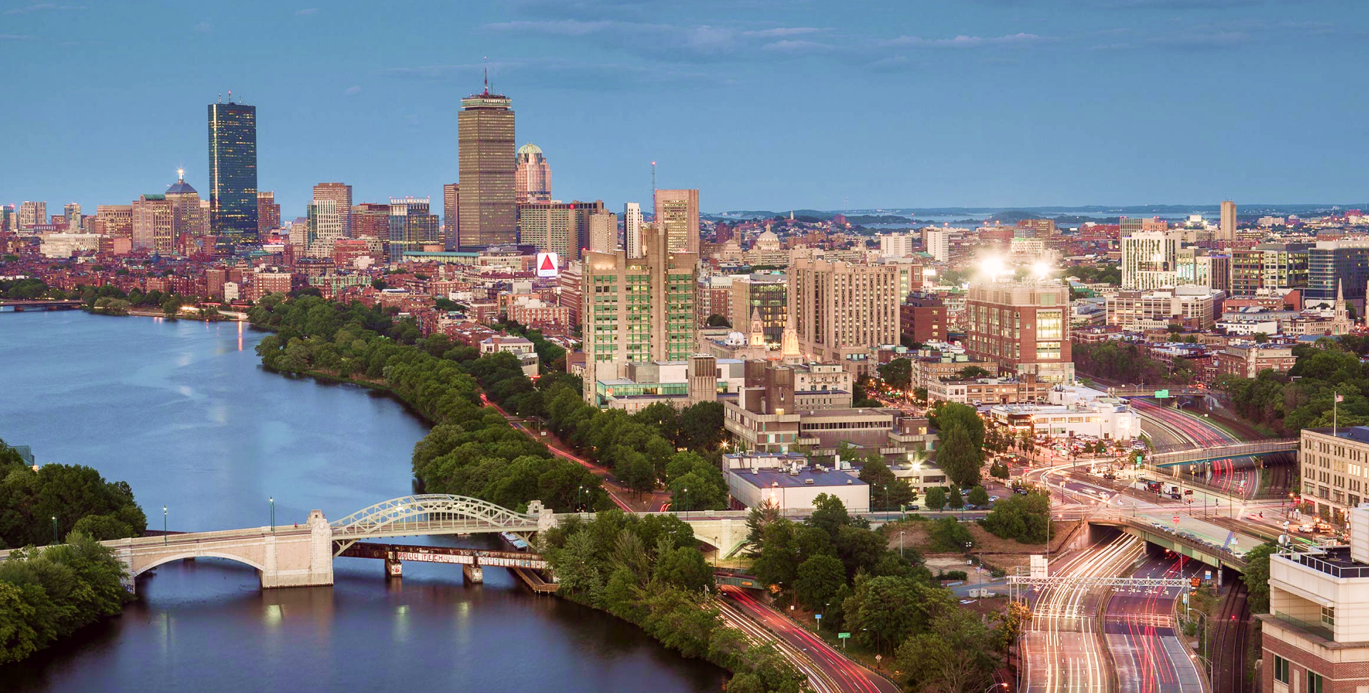 Boston University campus aerial shot along Charles River