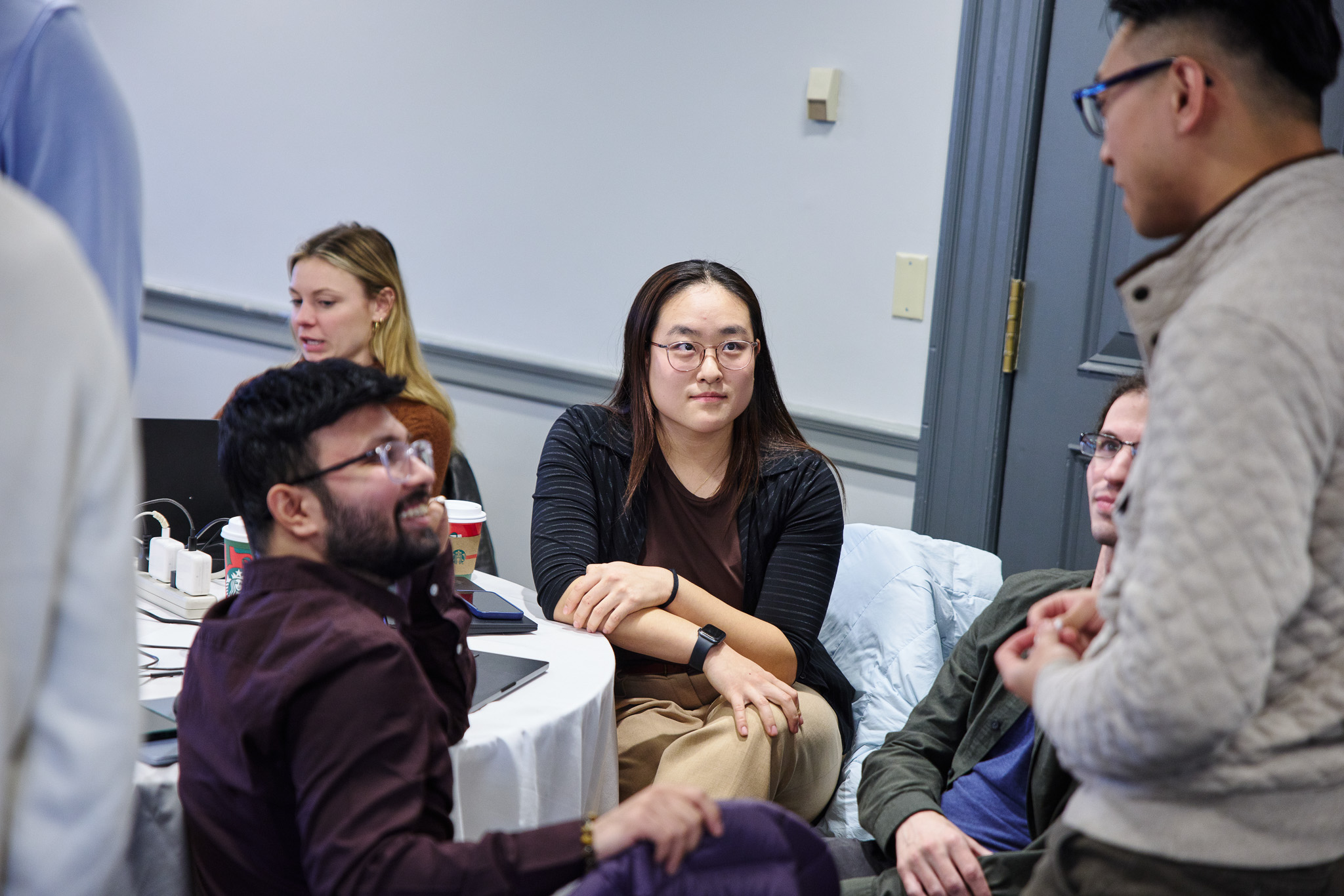 Finance students listening to a speaker.