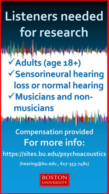 Listeners needed for research: Adulst, sensorineural hearing loss or normal hearing, musicians and non-musicians. Compensation provided.