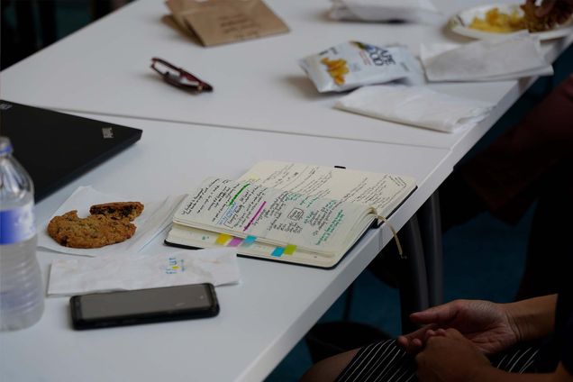 Close up of notebook on table