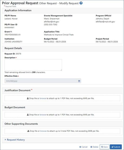 Other Request form in Prior Approval
