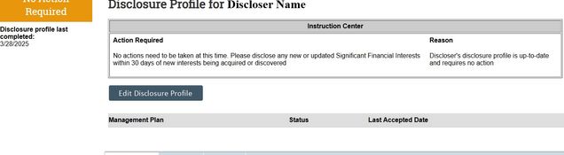 Disclosure Profile No Action Required
