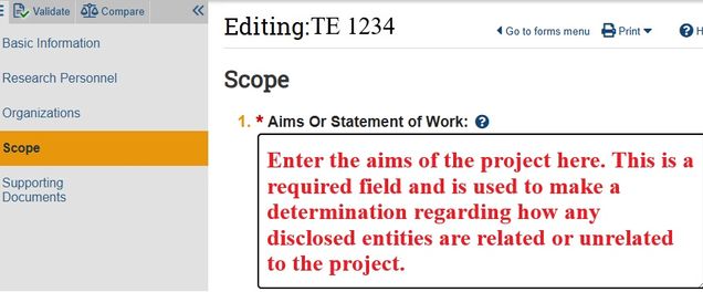 Huron COI Triggering Event Scope Text Box