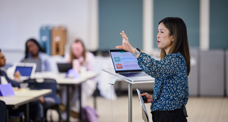 Person giving presentation to a group of people
