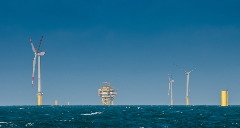 Off-shore wind farm with windmills