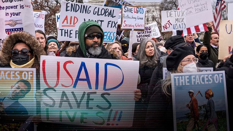Protest supporting USAID and WHO