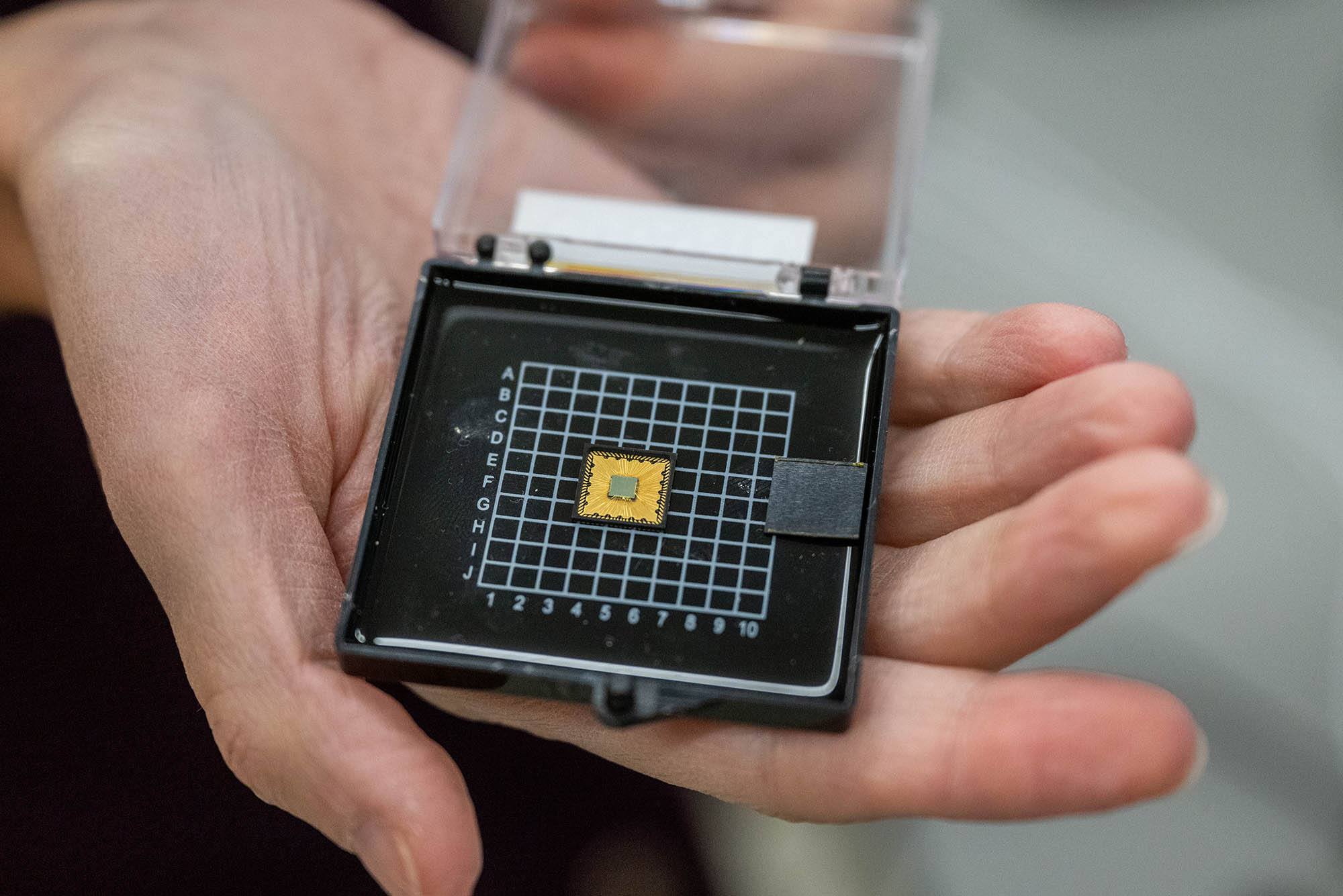 Hand holding a semiconductor chip