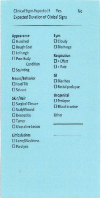 Example of back of blue post-surgical cage card