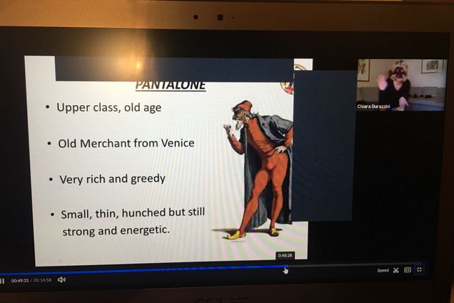 Photo of virtual lecture on Commedia dell'Arte masks