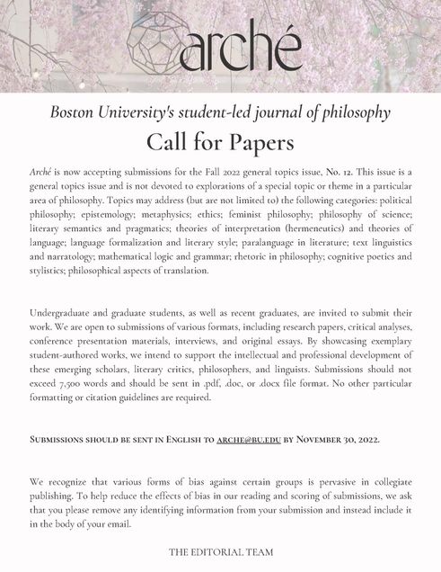 Flyer on Submissions to Arche Journal