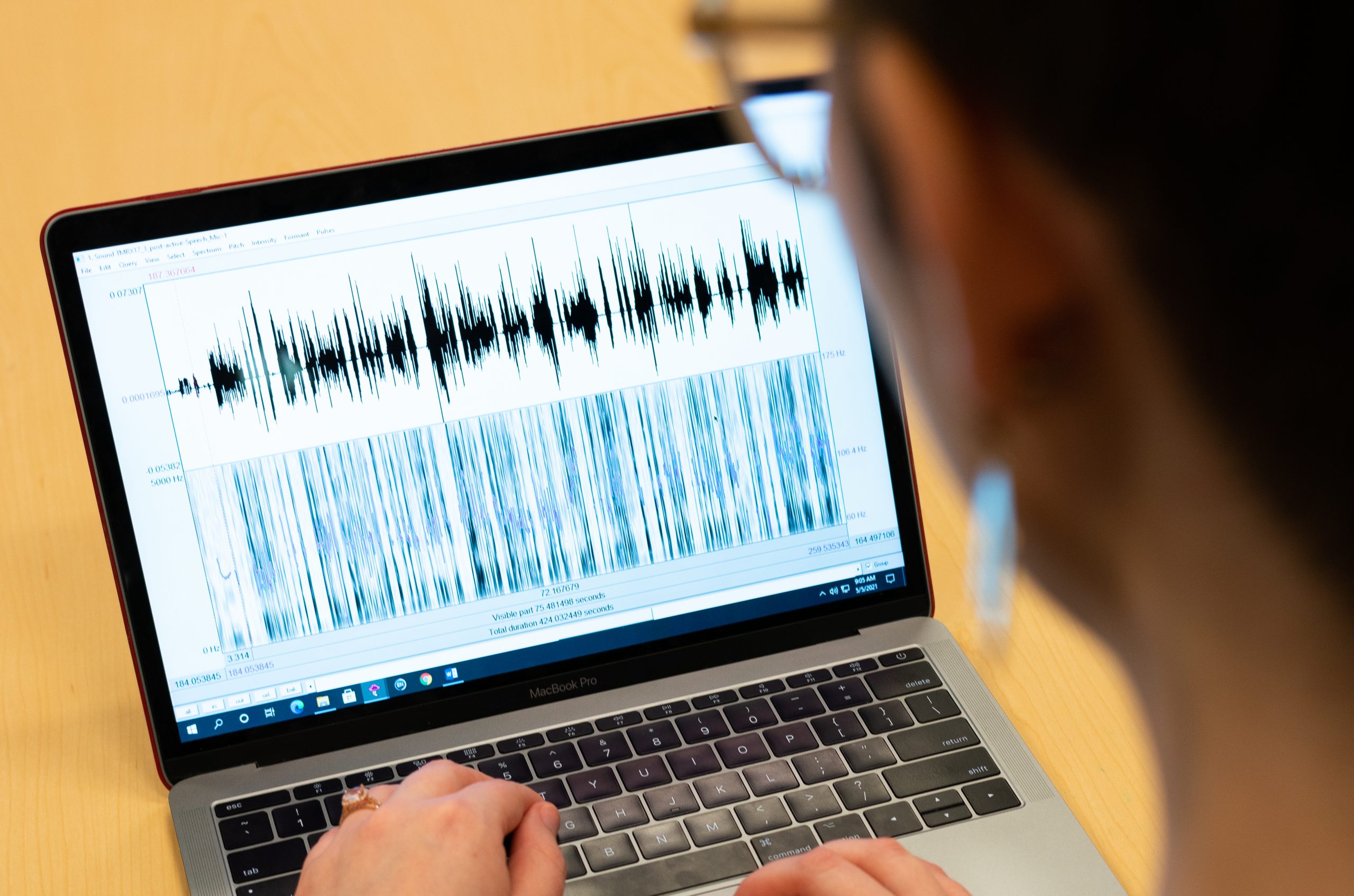 Shot of Felicia A. François' laptop with acoustic analysis software on the screen
