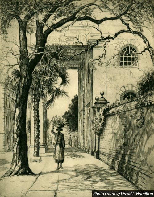 Figure 3. Elizabeth O’Neill Verner, Under the Shadow of St. Michael’s (Frontispiece from Prints and Impressions of Charleston), 1923-39, 8 7/8 x 6 15/16 inches. Image courtesy David L. Hamilton. © Estate of Elizabeth O’Neill Verner, owned by Verner Gallery, Ltd.