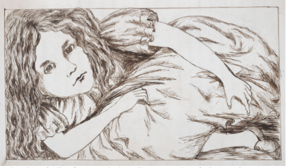 A drawing of Alice from Lewis Carroll’s manuscript of Alice’s Adventures Under Ground, written between 1862-64 (© The British Library Board).