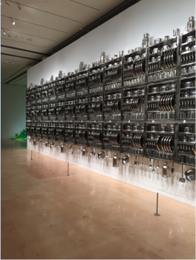 Subodh Gupta, Take Off Your Shoes and Wash Your Hands, 2008, staineless steel utensils. Photo courtesy of the author.
