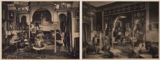 Figure 6. Mr. F. W. Hurtt’s Parlor (L) and Library (R). Artistic Houses: being a series of interior views of a number of the most beautiful and celebrated homes in the United States: with a description of the art treasures contained therein. Volume 1, part 1. New York: printed for the subscribers by D. Appleton & Co., 1883. (Brooklyn Museum Libraries, Special Collections).