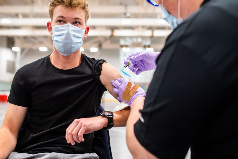 Student at immunization clinic