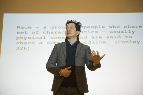 3/18/14 -- Boston, Massachusetts Professor Julian Go lectures during his Sociology 100: Principles of Sociology course at Photonics March 18, 2014. Photo by Cydney Scott for Boston University Photography