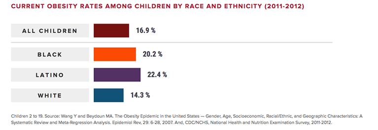 Figure 5. Current Obesity Rates Among Children by Race and Ethnicity (2011—2012). Special Report: Racial and Ethnic Disparities in Obesity. The State of Obesity Web site. http://stateofobesity.org/disparities/. Accessed October 3, 2016.
