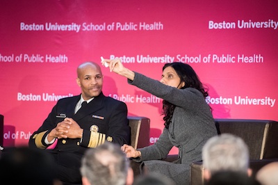 1/26/18 - Boston, Massachusetts The 20th Surgeon General of the United States, VADM Jerome M. Adams and Massachusetts Commissioner of Health Dr. Monica Bharel speak at a public event titled ìThe Opioid Crisis in America: A Conversation with the US Surgeon Generalî at Boston University School of Public Health on Thursday, January 26, 2018. Photo by Jackie Ricciardi for Boston University Photography