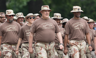 Veterans of the Gulf War Operation Desert Storm marching in the 2018 National Memorial Day Parade in Washington DC.