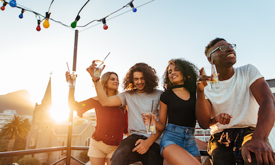 Group of friends at a rooftop party