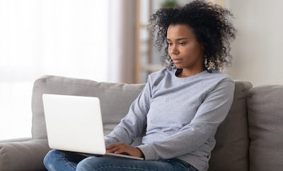 Woman on the computer at home