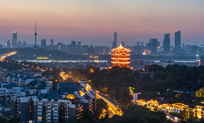 Wuhan city skyline at dusk