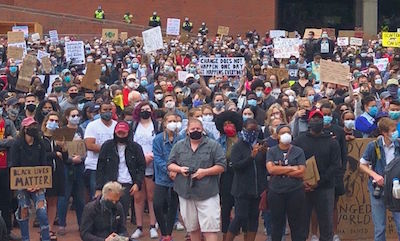 Black Lives Matter protestors at Boston City Hall on June 7, 2020.