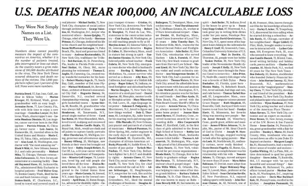 NY Times COVID deaths front page