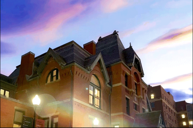 Gif of blue sky with purple clouds above the Talbot building