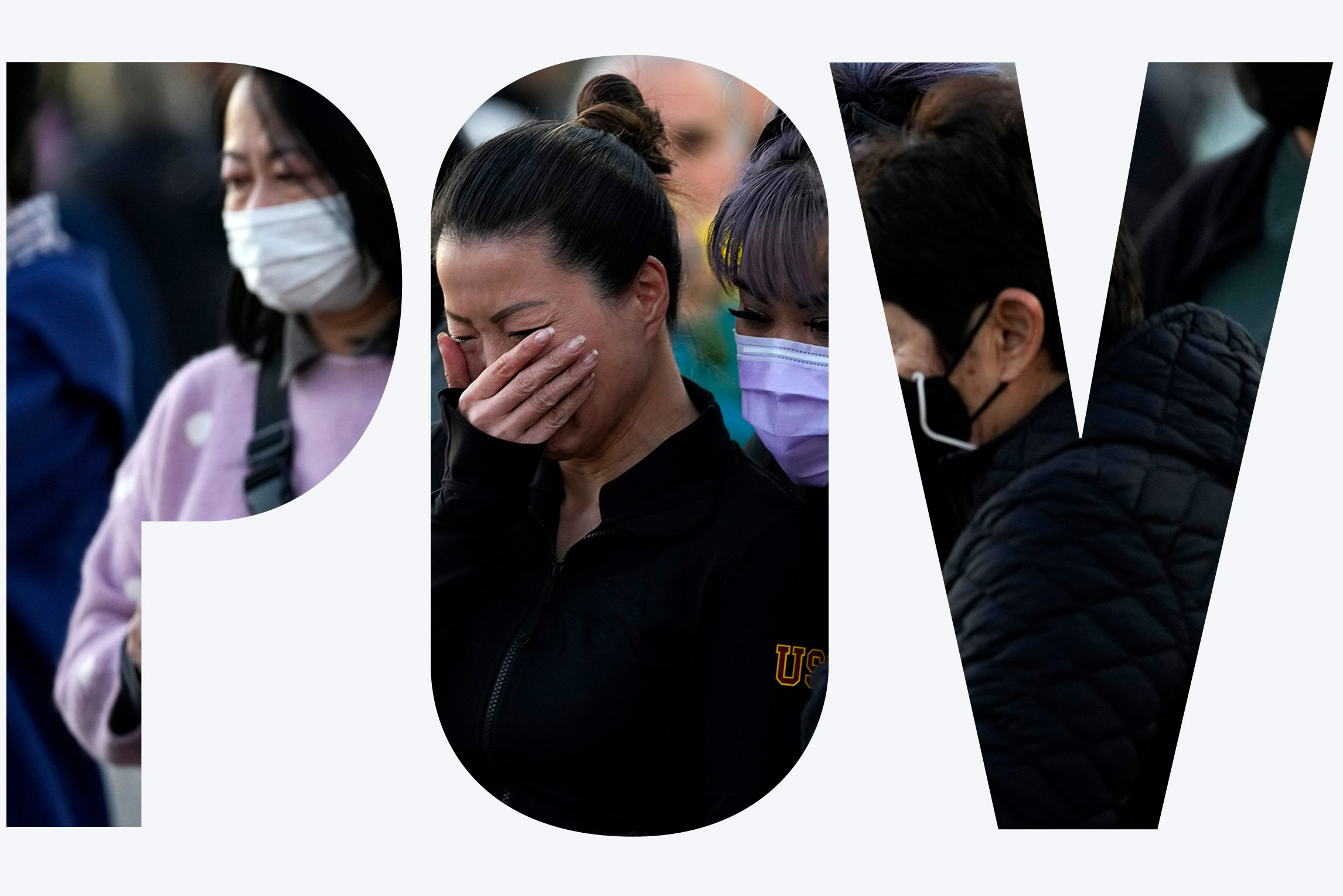 Letters POV outline photos of mourners of a mass shooting