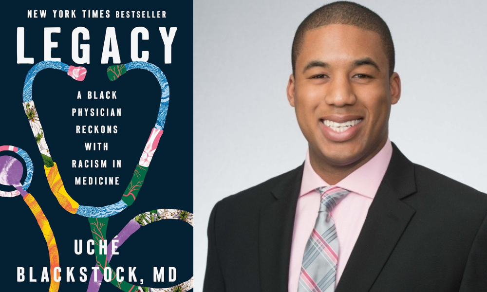 Cover of Legacy book (left) and headshot of SPH alum Aaron Pinkett (right)