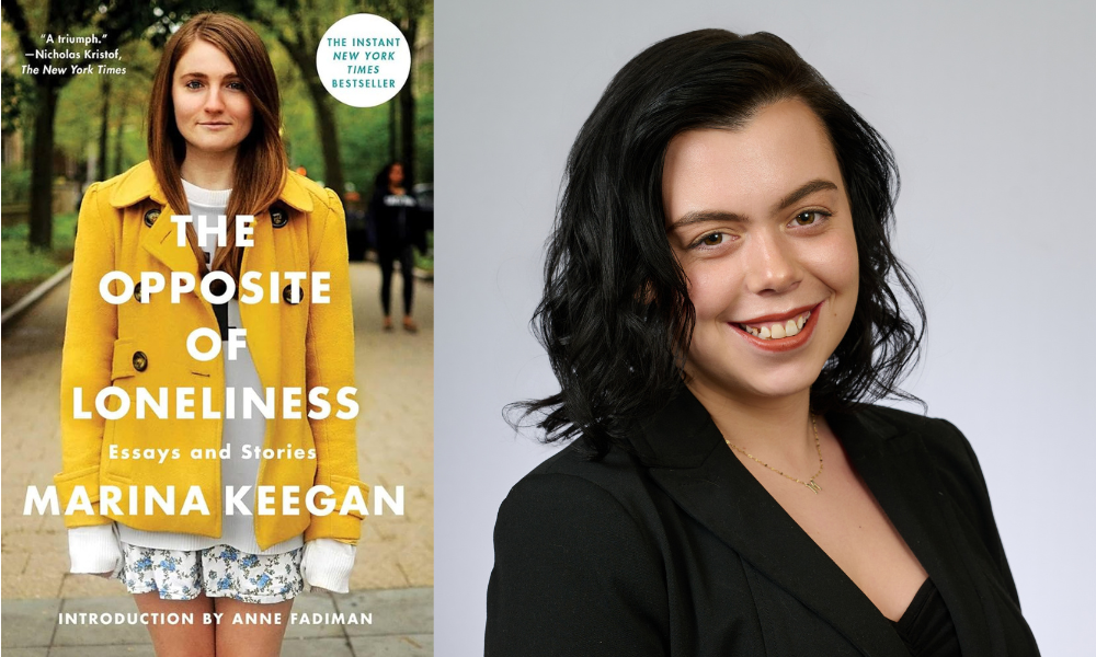 Cover of The Opposite of Loneliness book (left) and headshot of SPH alum Martine Geary-Souza