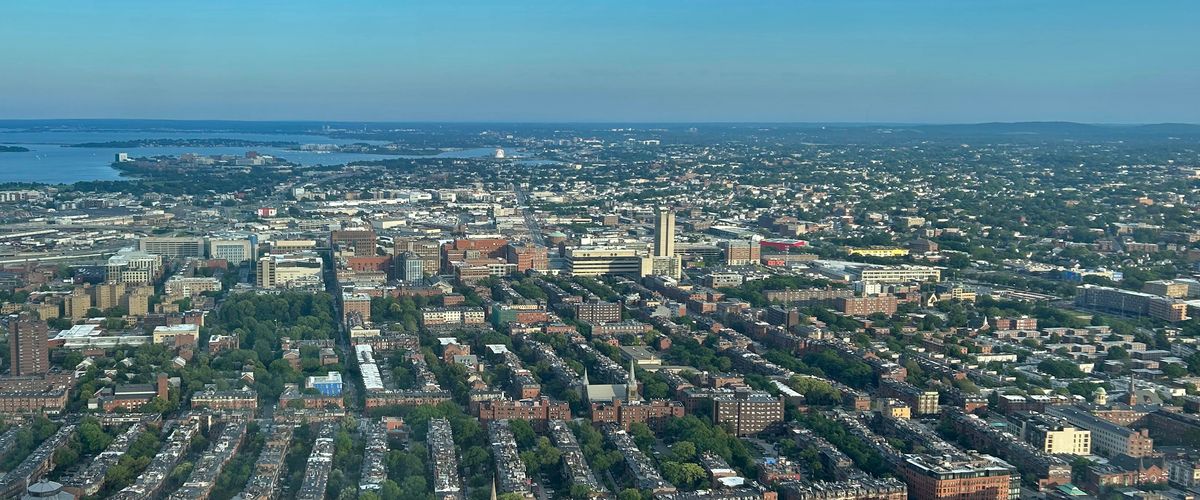 The skyline of Boston's South End neighborhood from as seen from the top floor of the Prudential Building