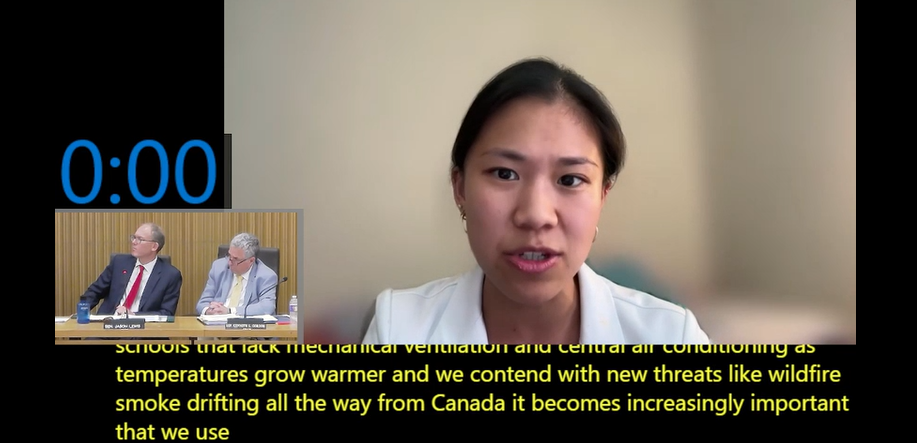 Beverly Ge, an EH PhD student, testifies in a virtual hearing to the Joint Committee on Education.