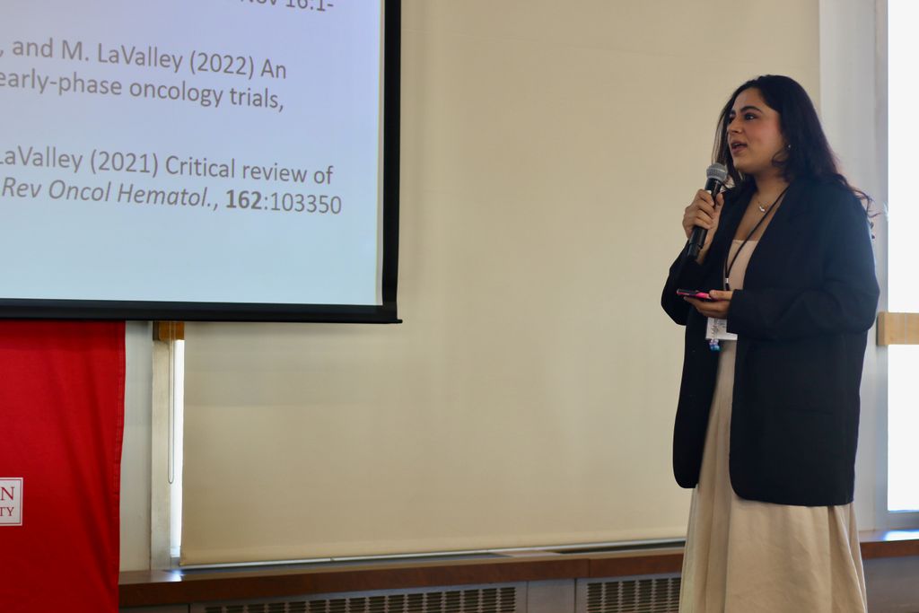 An MPH student asked Ananthakrishnan a question about apply artificial intelligence to reduce the high costs currently associated with CAR T-cell therapies.