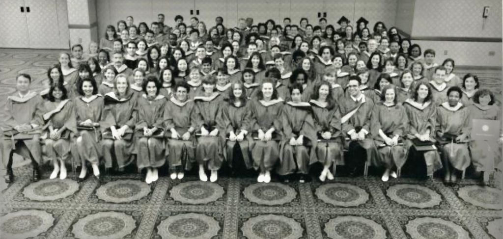 The BUSPH Graduates of 1997 from all concentrations pose for a group photograph, May 1997.