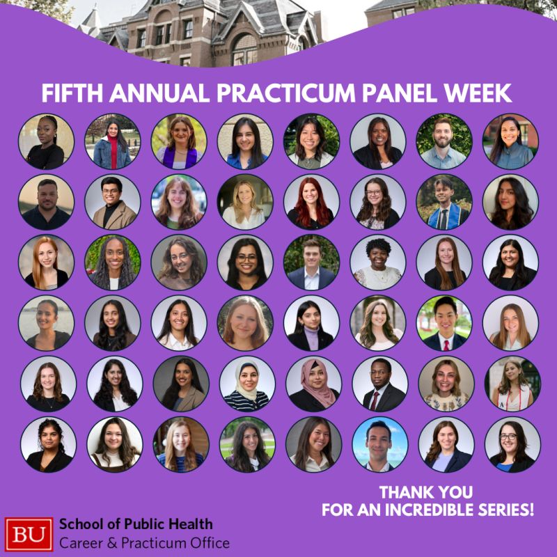 Fifth Annual Practicum Panel Week: Headshots of the 48 student and alum panelists.