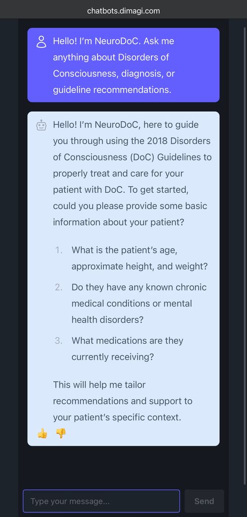 Screenshot of NeuroDoC AI chatbot
