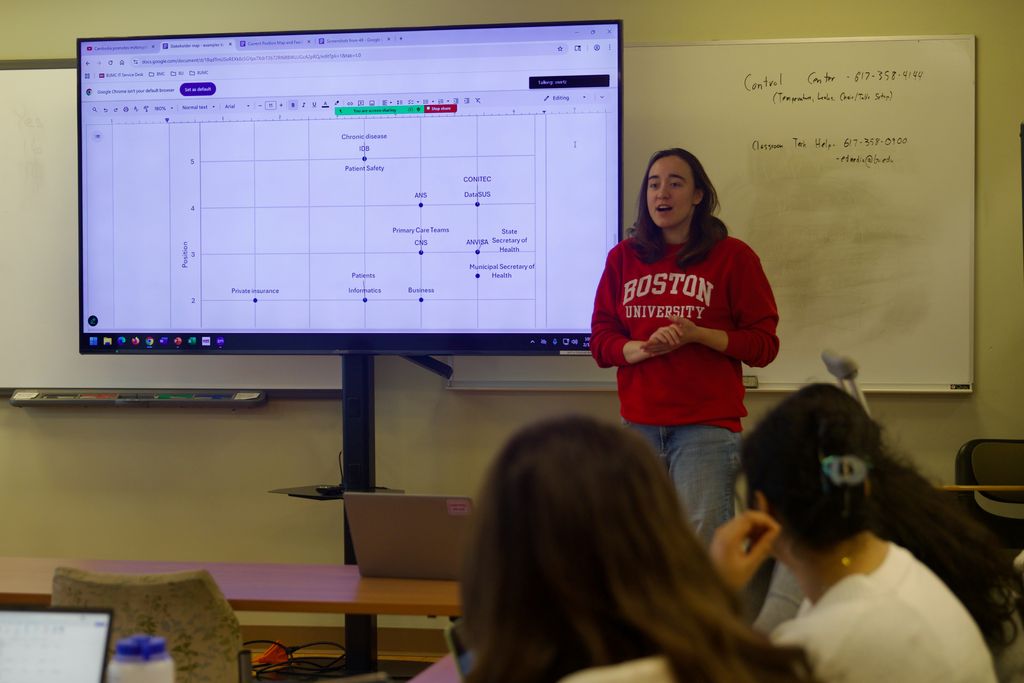 A student presents her stakeholder map during a GH888 class. Photo: Megan Jones
