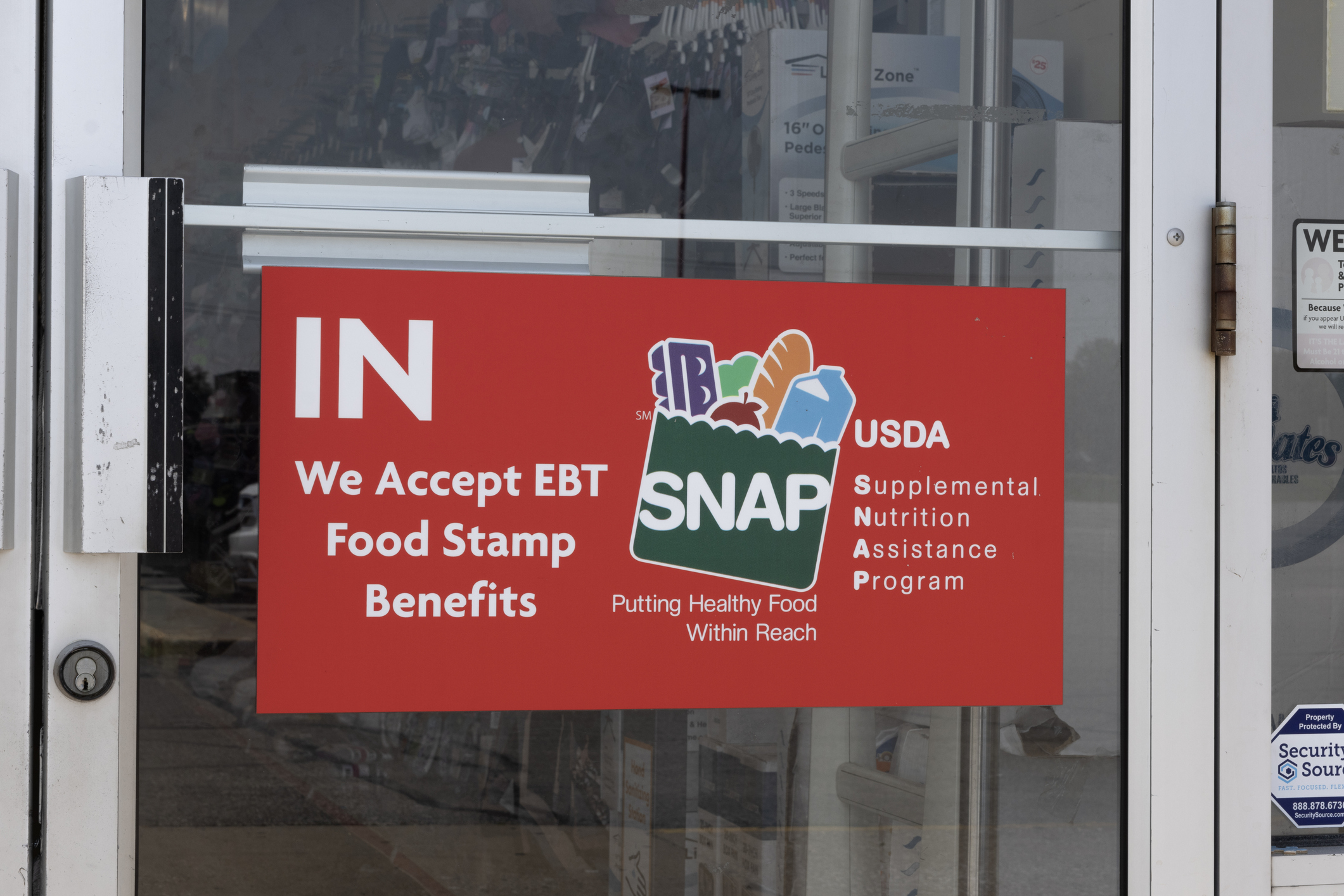 Gas City - July 22, 2025: SNAP and EBT Accepted here sign. SNAP and Food Stamps provide benefits to help the budgets of disadvantaged families.