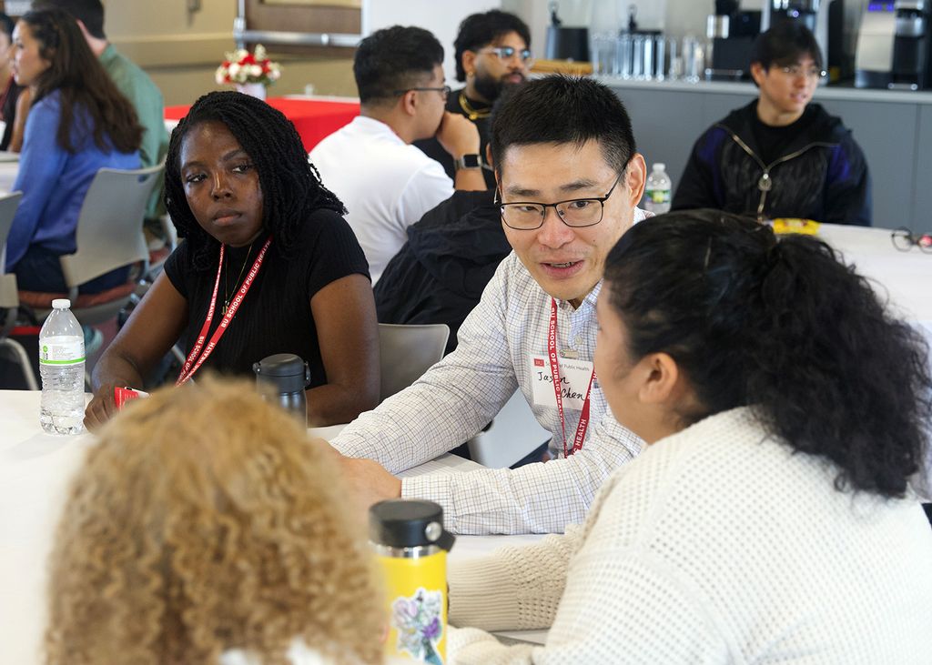 Students discuss amonst themselves during Associate Dean for DEIJ and Wellness Yvette Cozier's presentation on understanding SPH's mission. Photo: Megan Jones