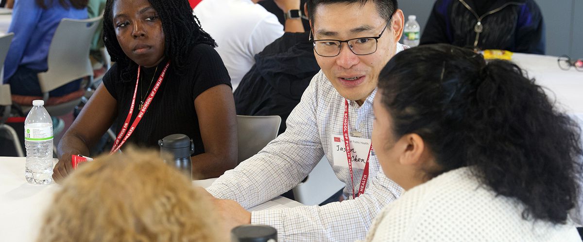 Students discuss amonst themselves during Associate Dean for DEIJ and Wellness Yvette Cozier's presentation on understanding SPH's mission. Photo: Megan Jones