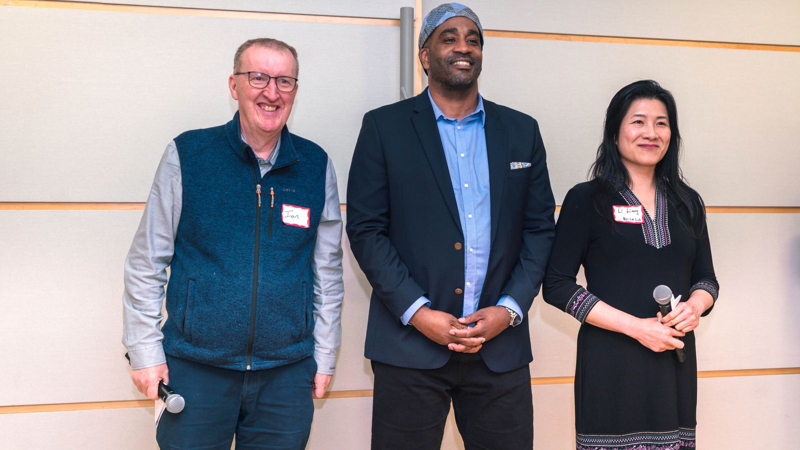 Ian Mashiter, Phil Reason (SSW’21, SPH’22) and Li Liang pose for a photo at Innovate@BU's New Venture Competition.